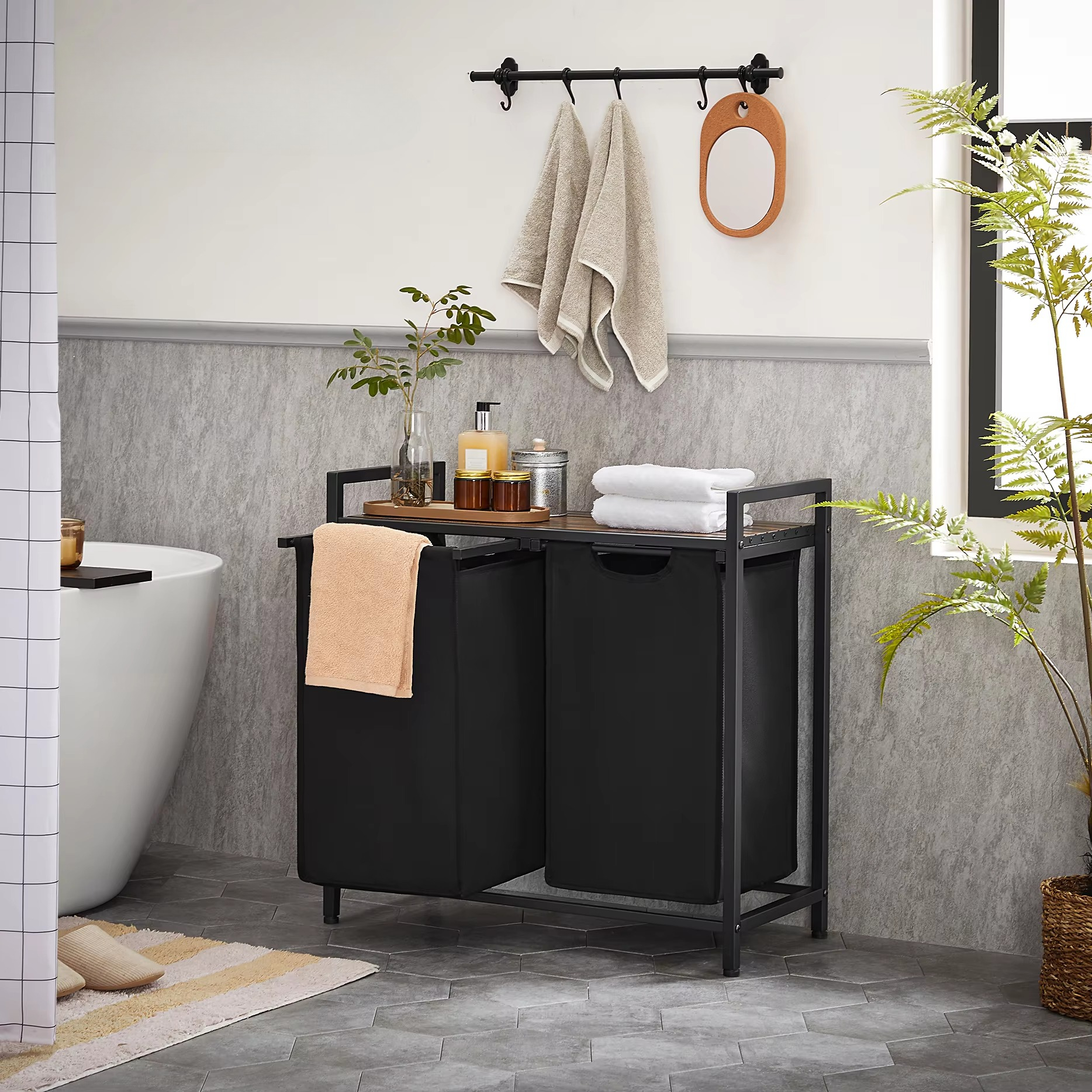 Home Decor Hampers - VASAGLE 59L Decorative Double Laundry Hamper
