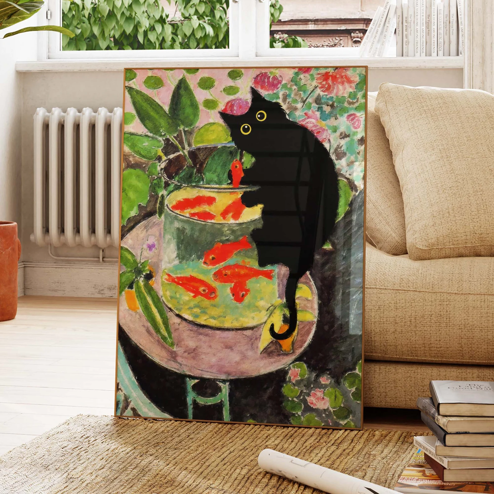 Home Decor Cat - Matisse Goldfish With Cat Poster, Black
