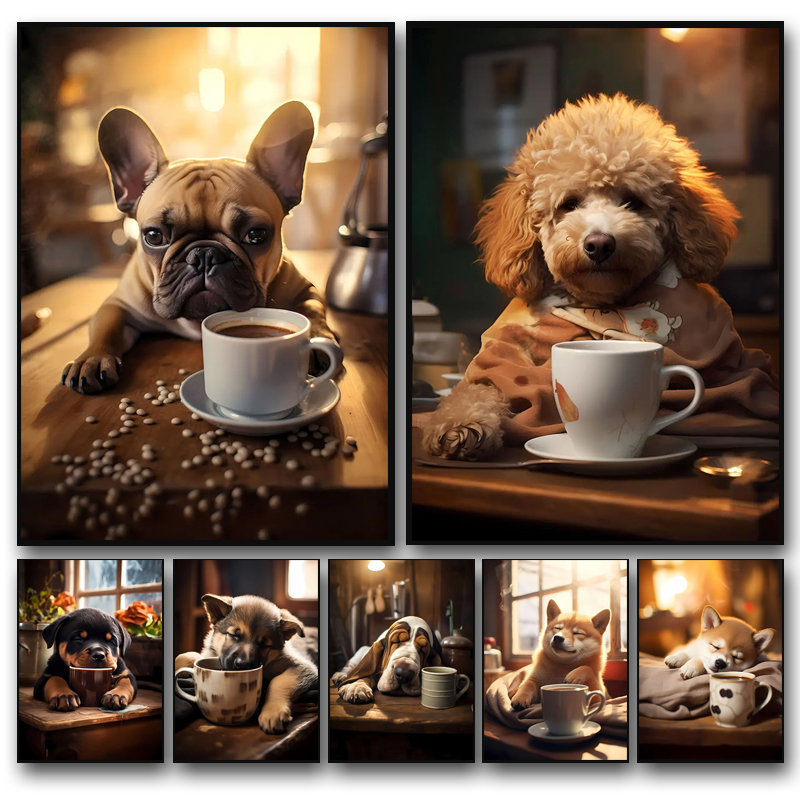 Germany Home Decor - Cute Cozy Sleeping Dogs and Coffee